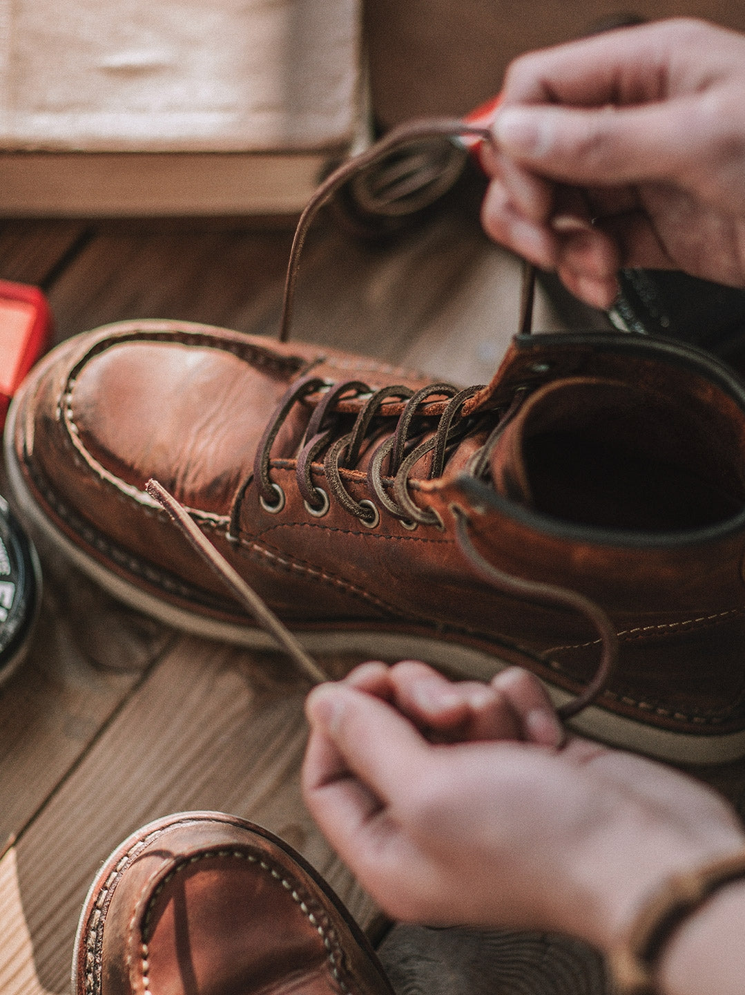 Full grain leather men's Moc Toe work boots