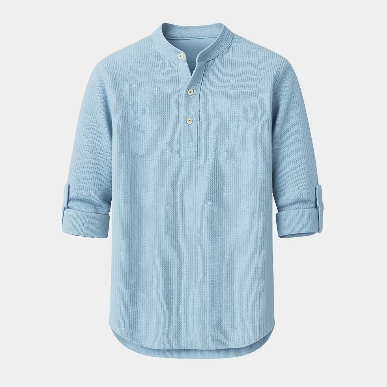 Casual Henry Neck Long Sleeve T-Shirt - Solorfit