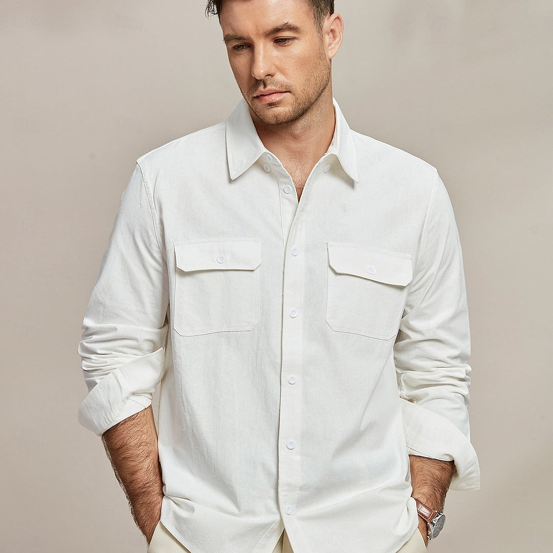 Linen Cotton Turndown Collar Casual Shirt