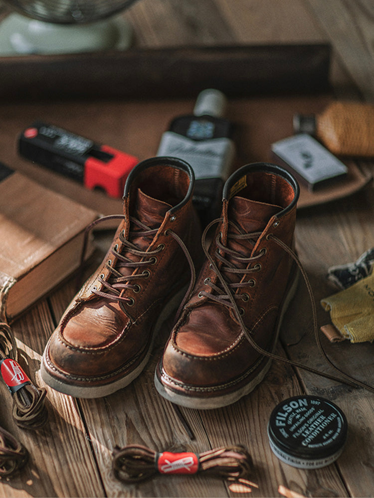 Full grain leather men's Moc Toe work boots