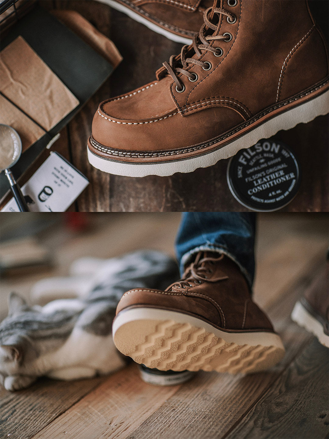 Full grain leather men's Moc Toe work boots