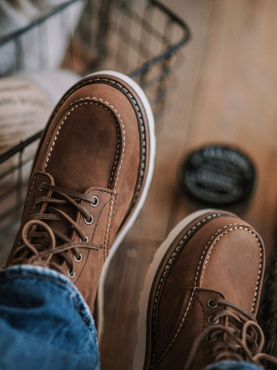 Full grain leather men's Moc Toe work boots