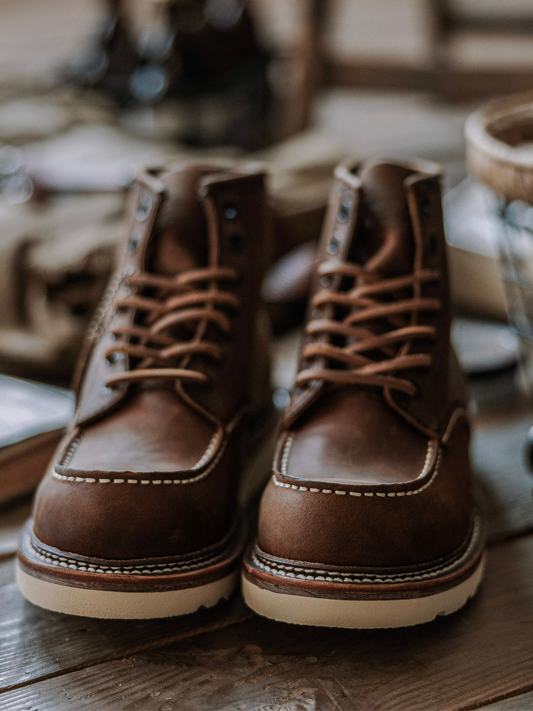 Full grain leather men's Moc Toe work boots