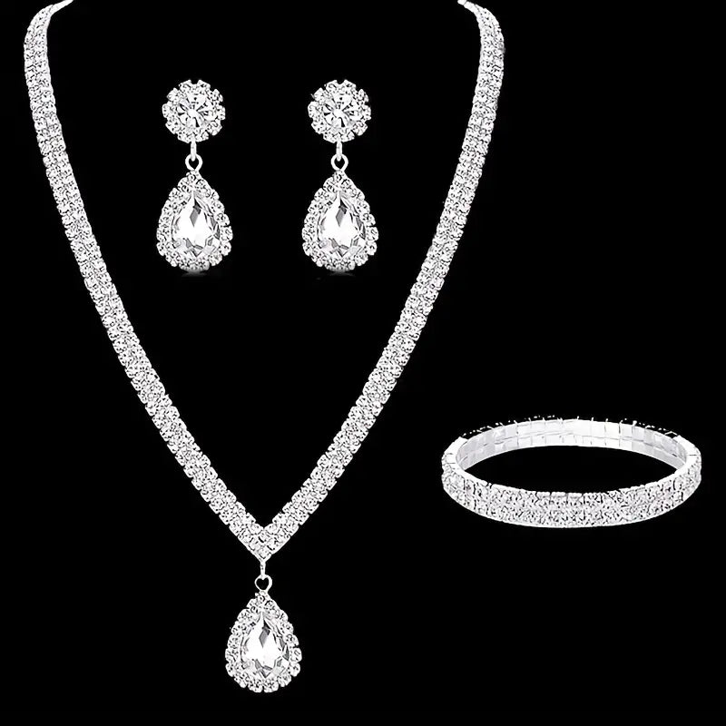 Spraykis | Elegant 3-Piece Wedding Jewelry Set for Women – Veil-Inspired Necklace & Earrings for Bride or Evening Banquet