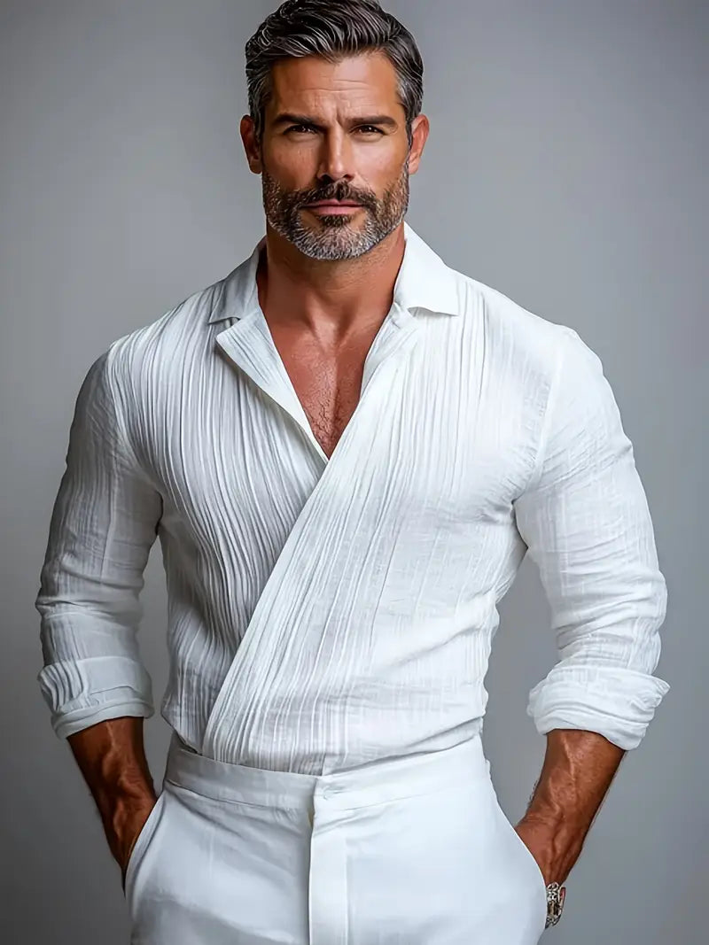 Spraykis | Men's Lightweight Business Casual Shirt – White Long Sleeve, Regular Fit with Slight Stretch for Spring & Summer