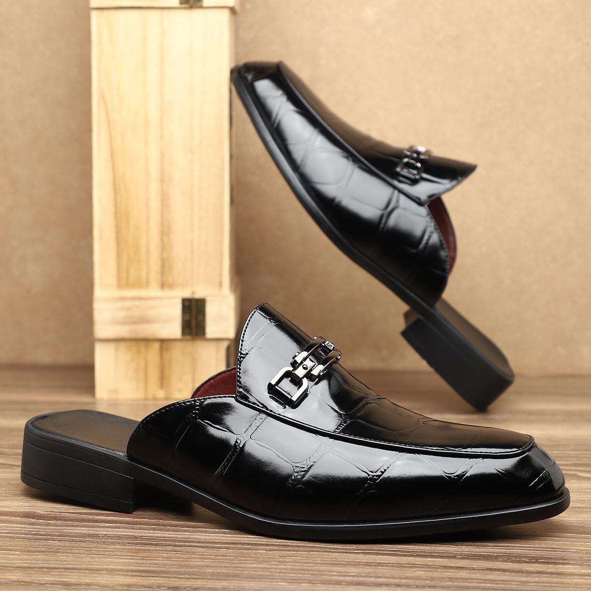 Victor Grey Croc Slip-On Shoes – Men’s Casual Backless Loafers