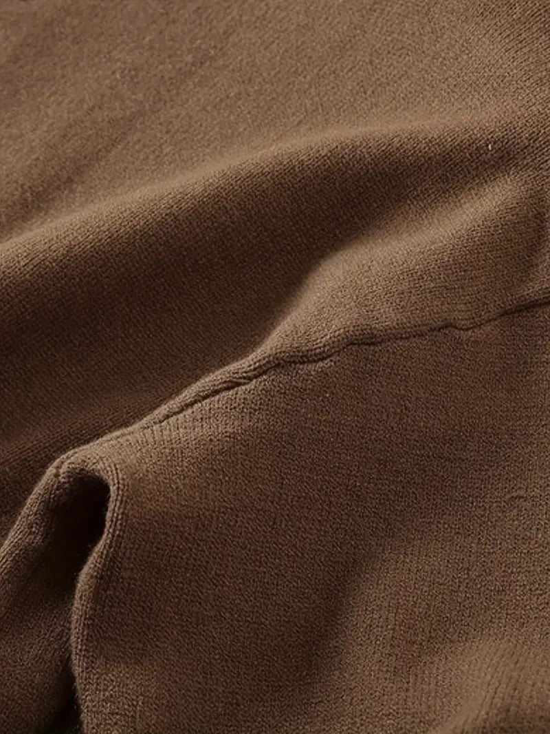 Spraykis | Men's Brown Crew Neck Knit Sweater – Button-Up, Loose Fit, Contrast Trim, Fall/Winter Wear