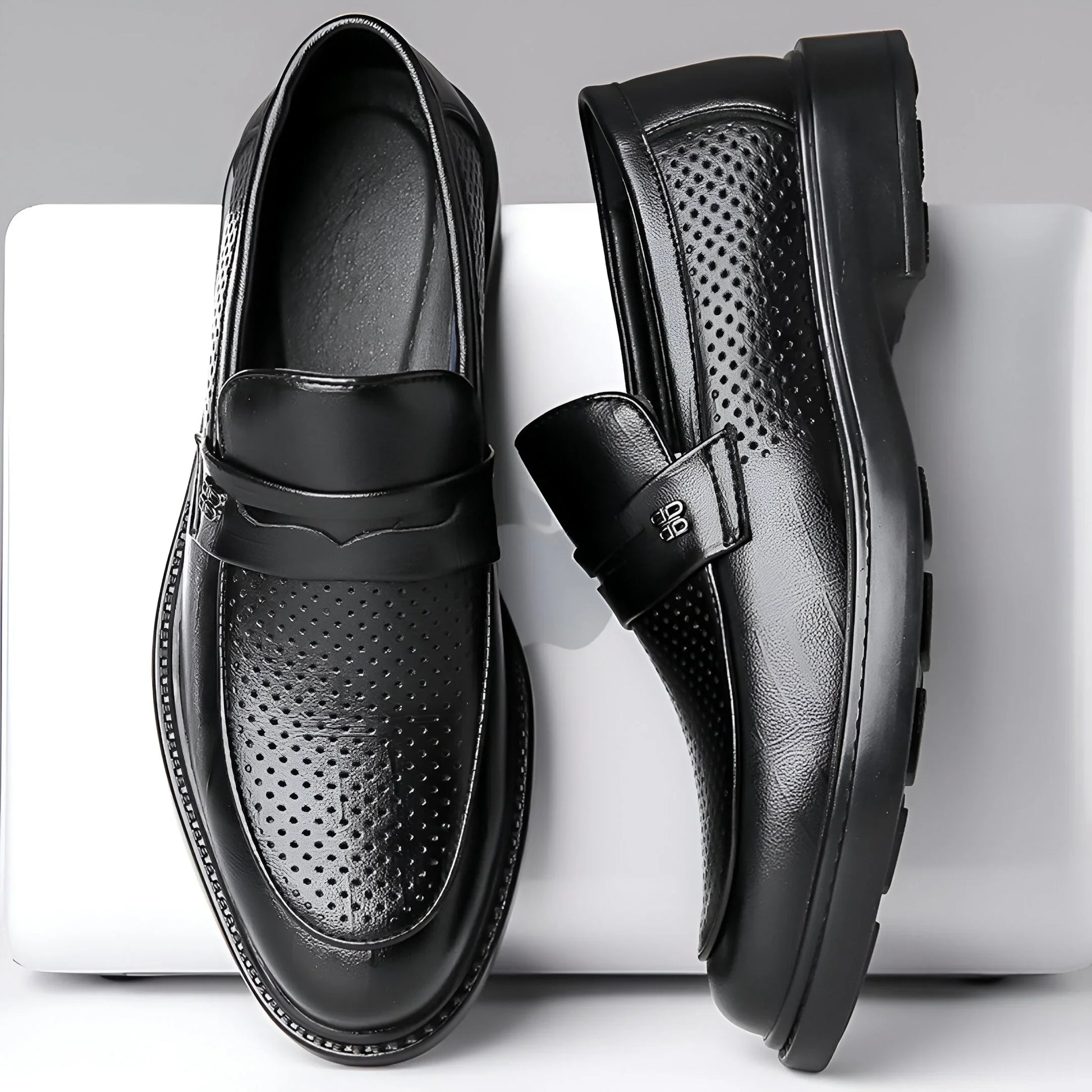 Leonardo Perforated Men Classy Leather Penny Loafers