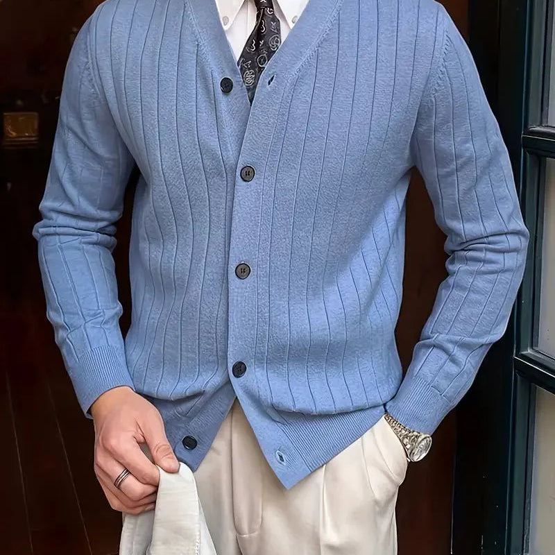 Men's Ribbed Knit Cardigan | Button-Front Design | Soft Cotton Blend | Timeless Style
