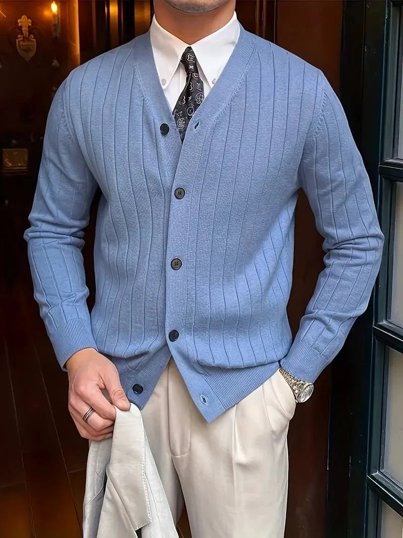 Men's Ribbed Knit Cardigan | Button-Front Design | Soft Cotton Blend | Timeless Style