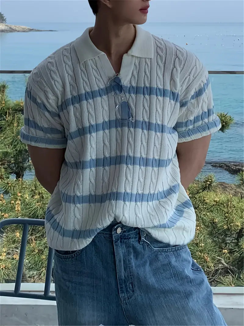 Spraykis | Men's Striped Knit Summer Shirt –  Breathable Short Sleeve Shirt