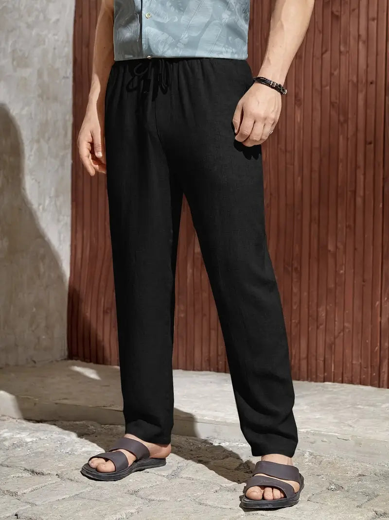 Spraykis | Men's Old Money Style Casual Pants – Solid Color, Drawstring Waist, Summer Comfort