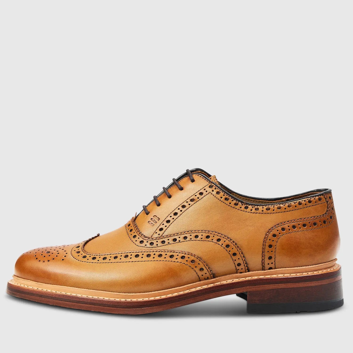 Men’s Full-Brogue Oxford Shoes – Classic Tan Leather Dress Shoes