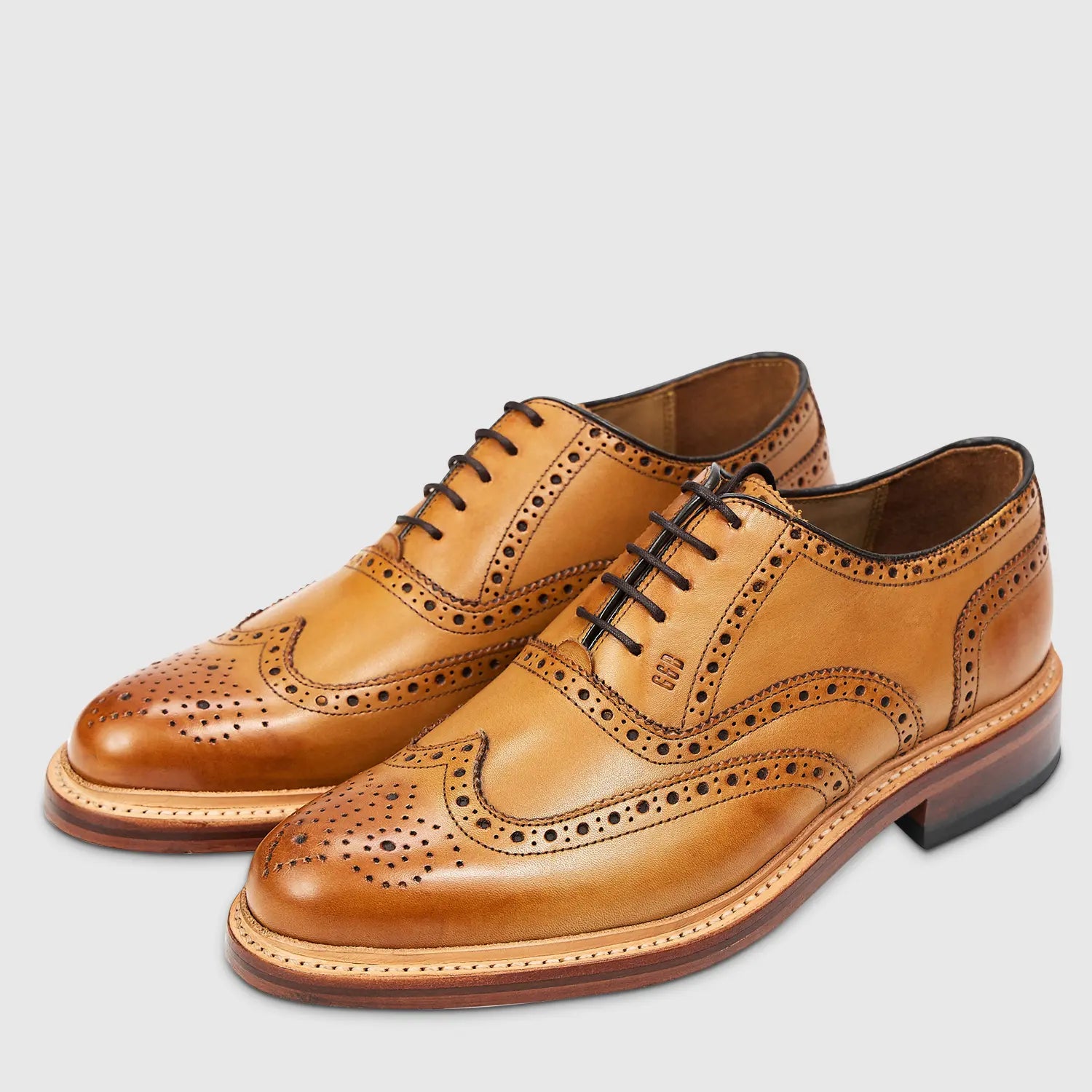 Men’s Full-Brogue Oxford Shoes – Classic Tan Leather Dress Shoes