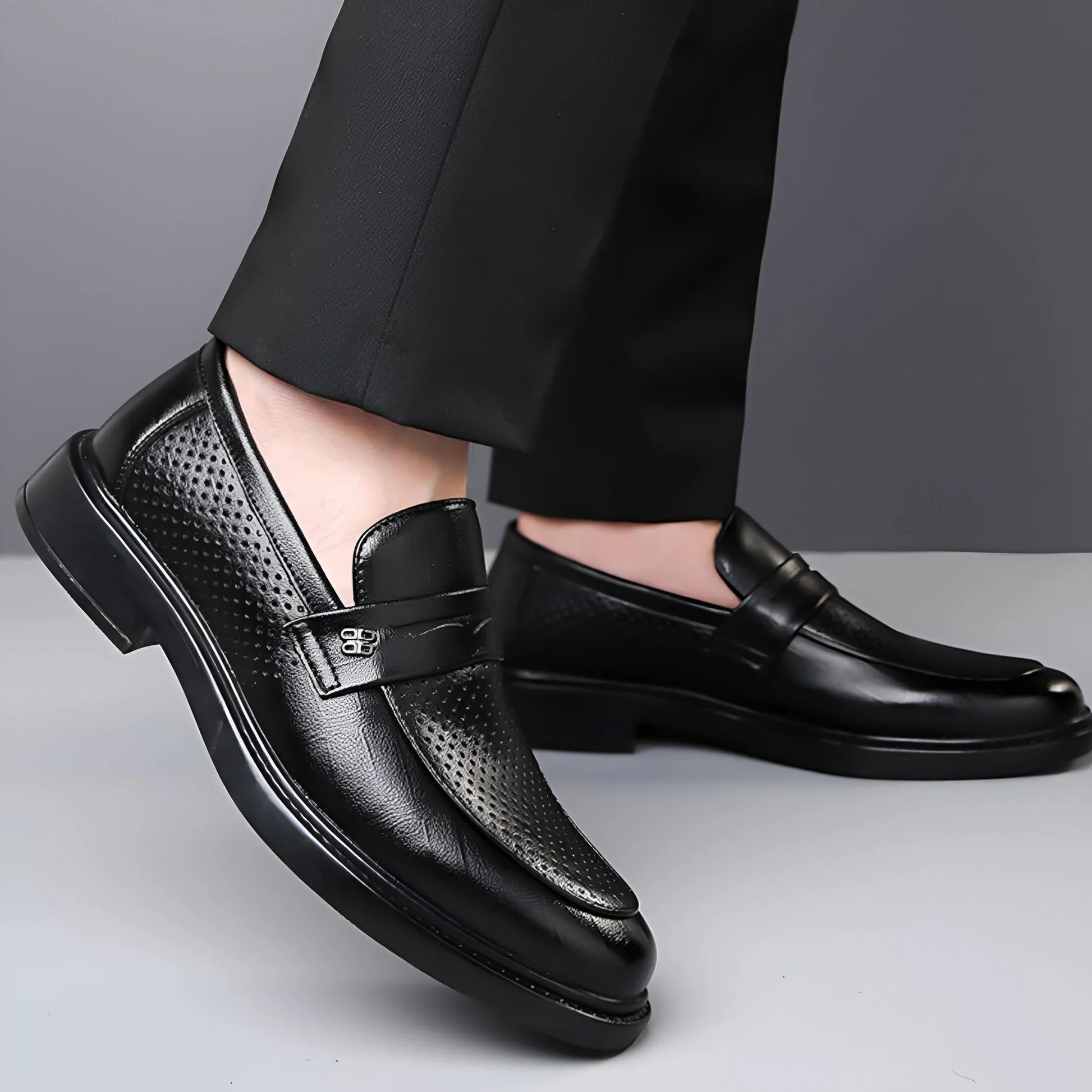 Leonardo Perforated Men Classy Leather Penny Loafers