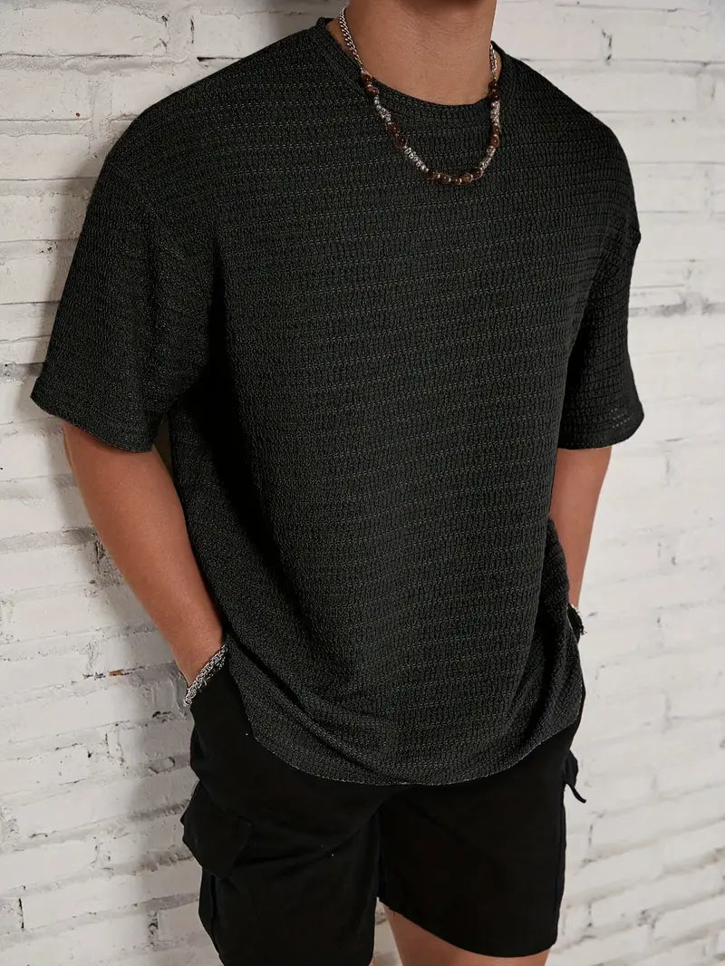 Spraykis | Men's Loose Textured T-Shirt – Casual Summer Crew Neck Short Sleeve Tee for Outdoor Wear