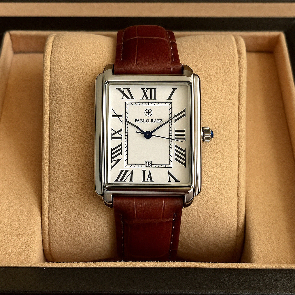Pablo Raez Leather Watch – Men’s Classic Analog Wristwatch with Genuine Leather Strap