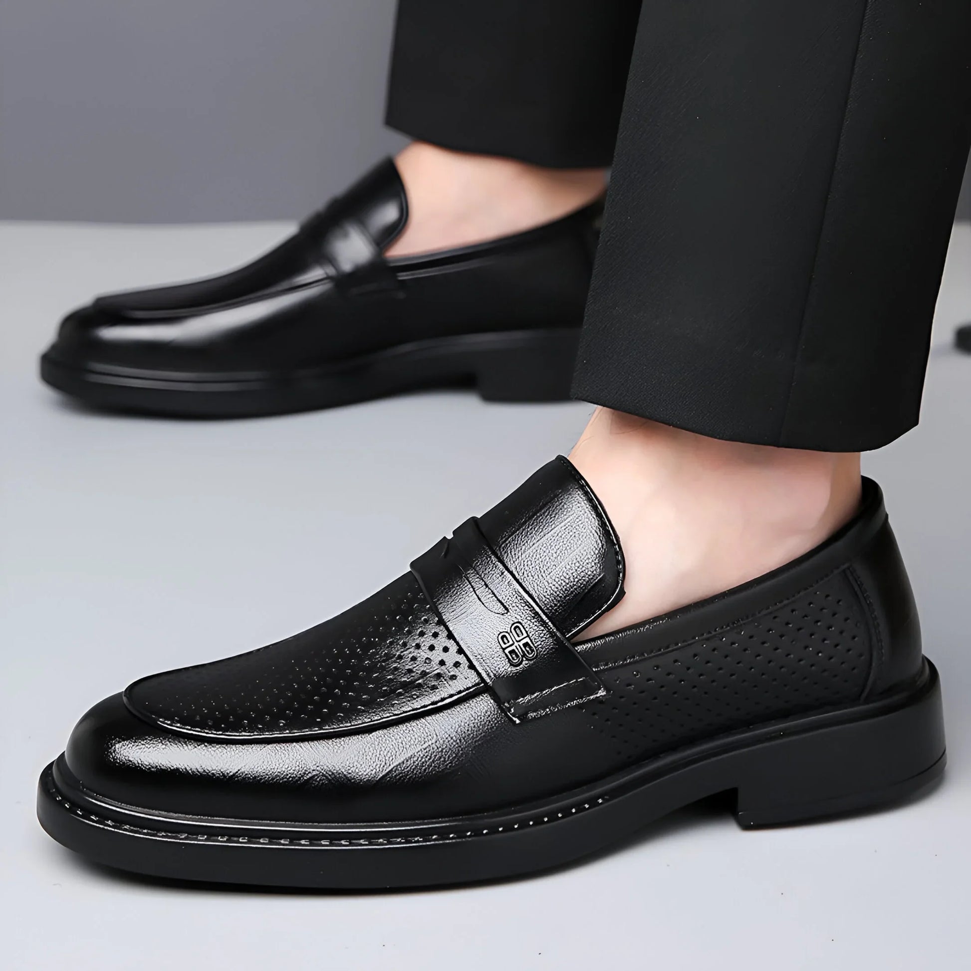 Leonardo Perforated Men Classy Leather Penny Loafers