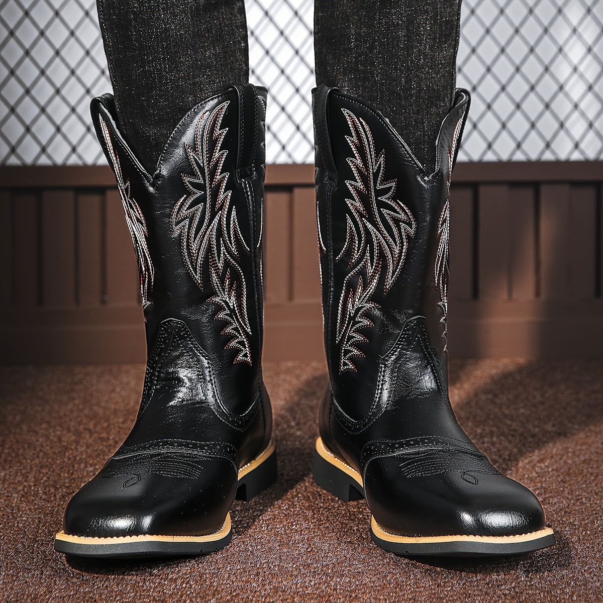 Premium Leather Roper Boots – Men’s Classic Western Cowboy Boots with Durable Sole