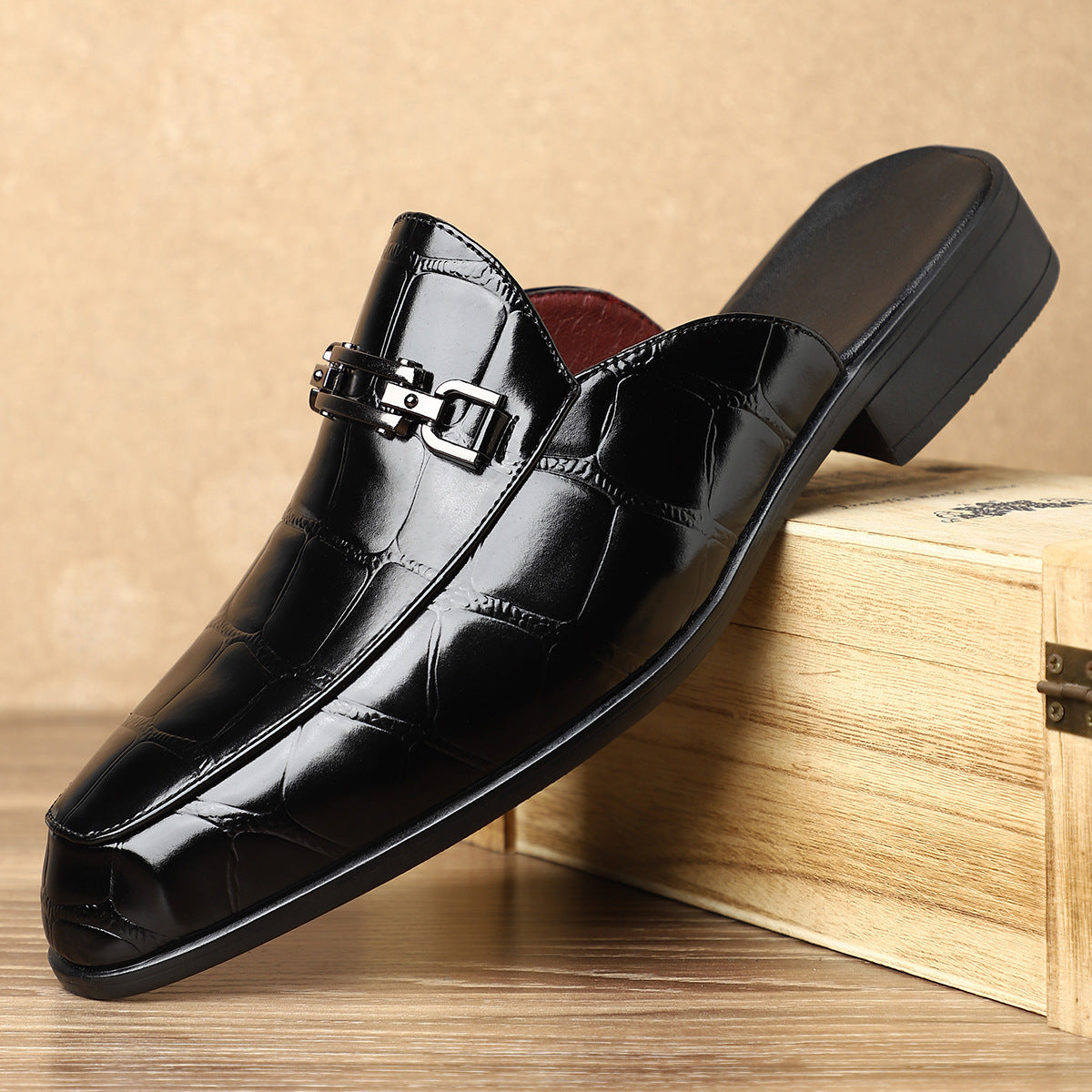 Victor Grey Croc Slip-On Shoes – Men’s Casual Backless Loafers