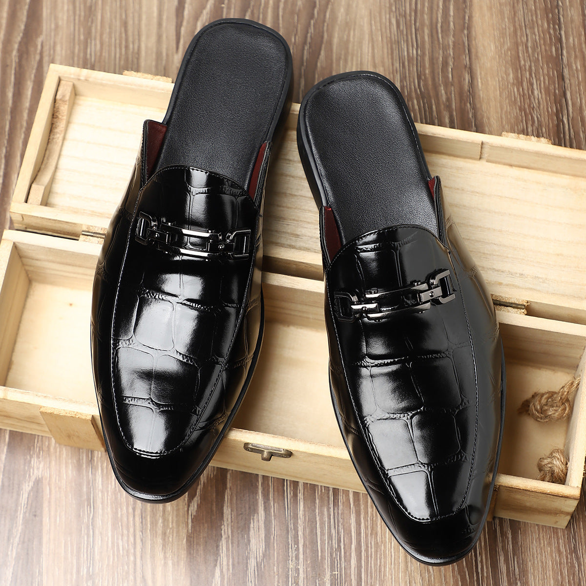 Victor Grey Croc Slip-On Shoes – Men’s Casual Backless Loafers