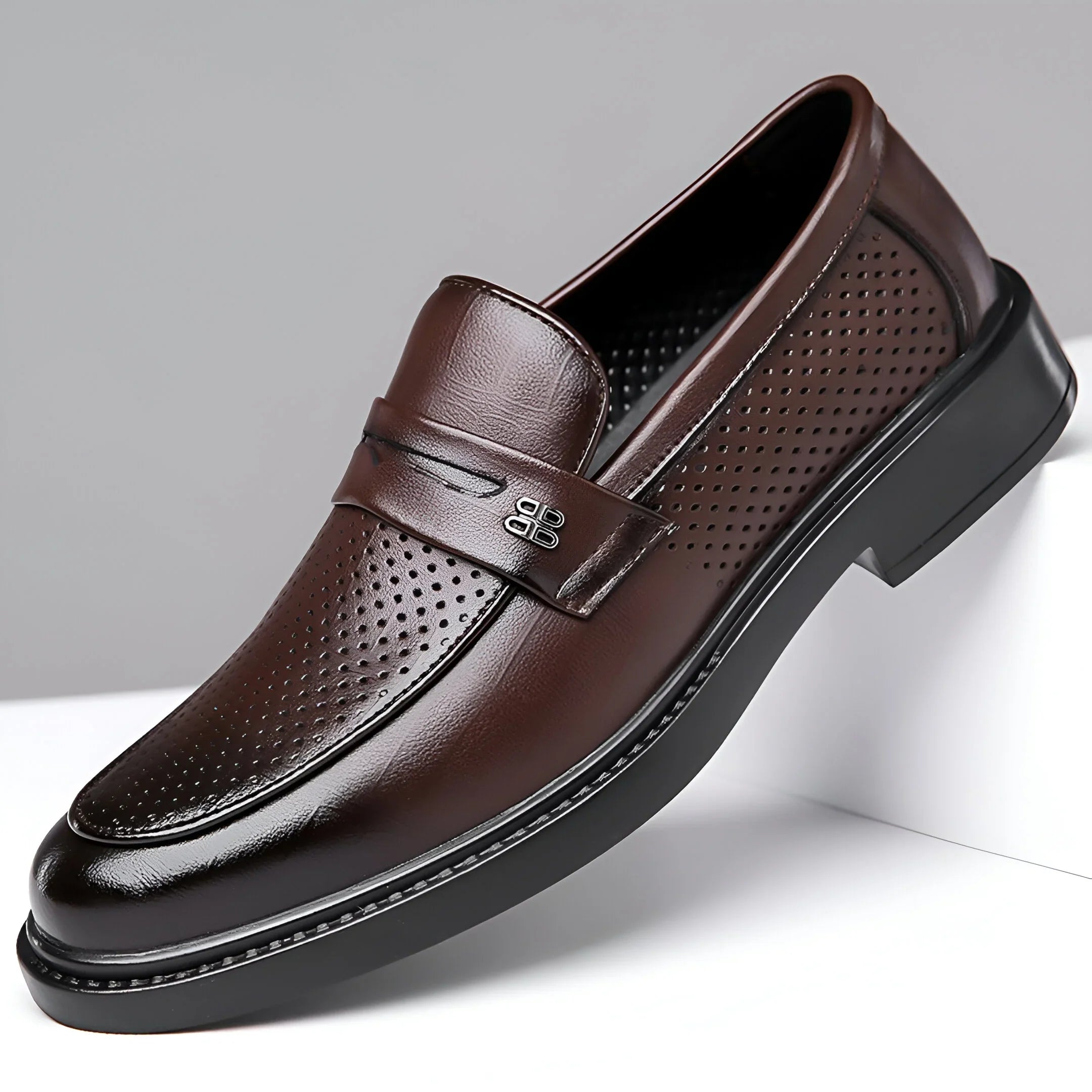 Leonardo Perforated Men Classy Leather Penny Loafers