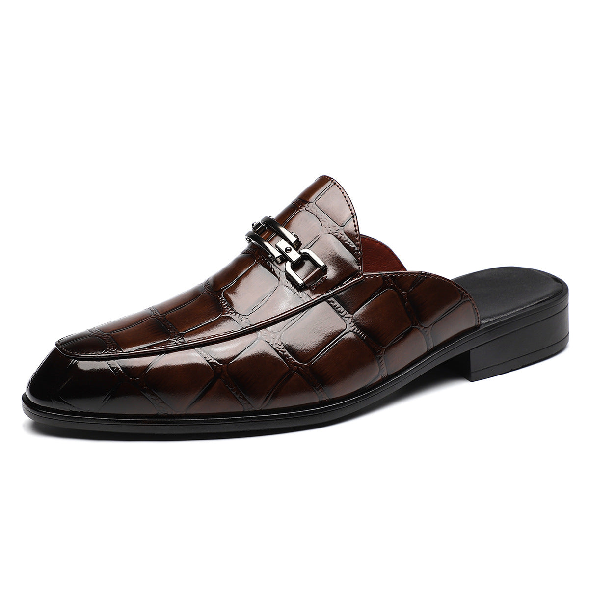 Victor Grey Croc Slip-On Shoes – Men’s Casual Backless Loafers