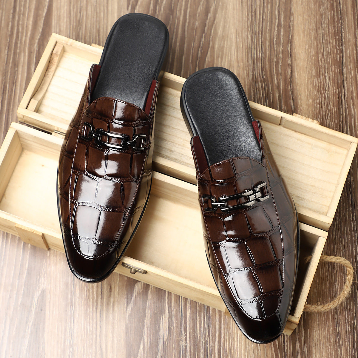 Victor Grey Croc Slip-On Shoes – Men’s Casual Backless Loafers