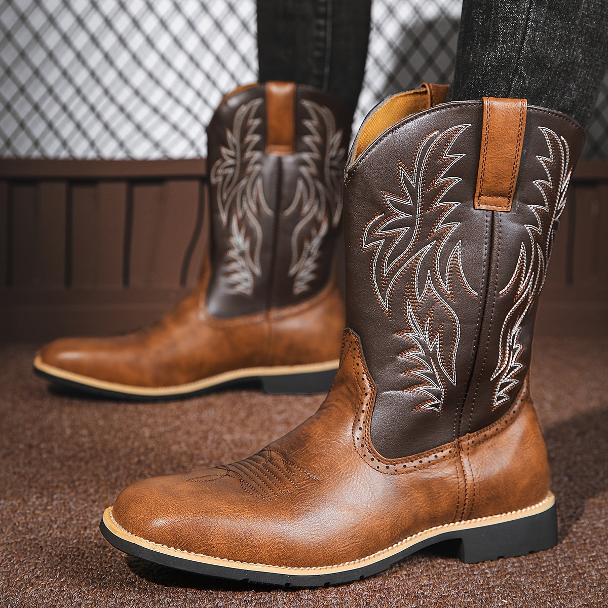 Premium Leather Roper Boots – Men’s Classic Western Cowboy Boots with Durable Sole