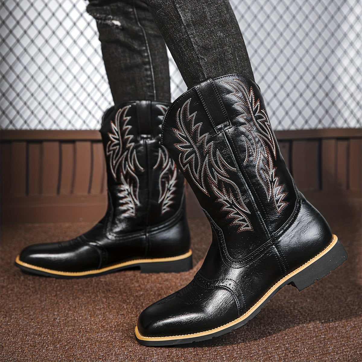Premium Leather Roper Boots – Men’s Classic Western Cowboy Boots with Durable Sole