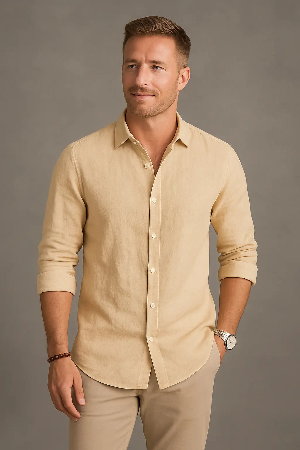 Bret Men’s Summer Linen Blouse – Long Sleeve Breathable Casual Wear
