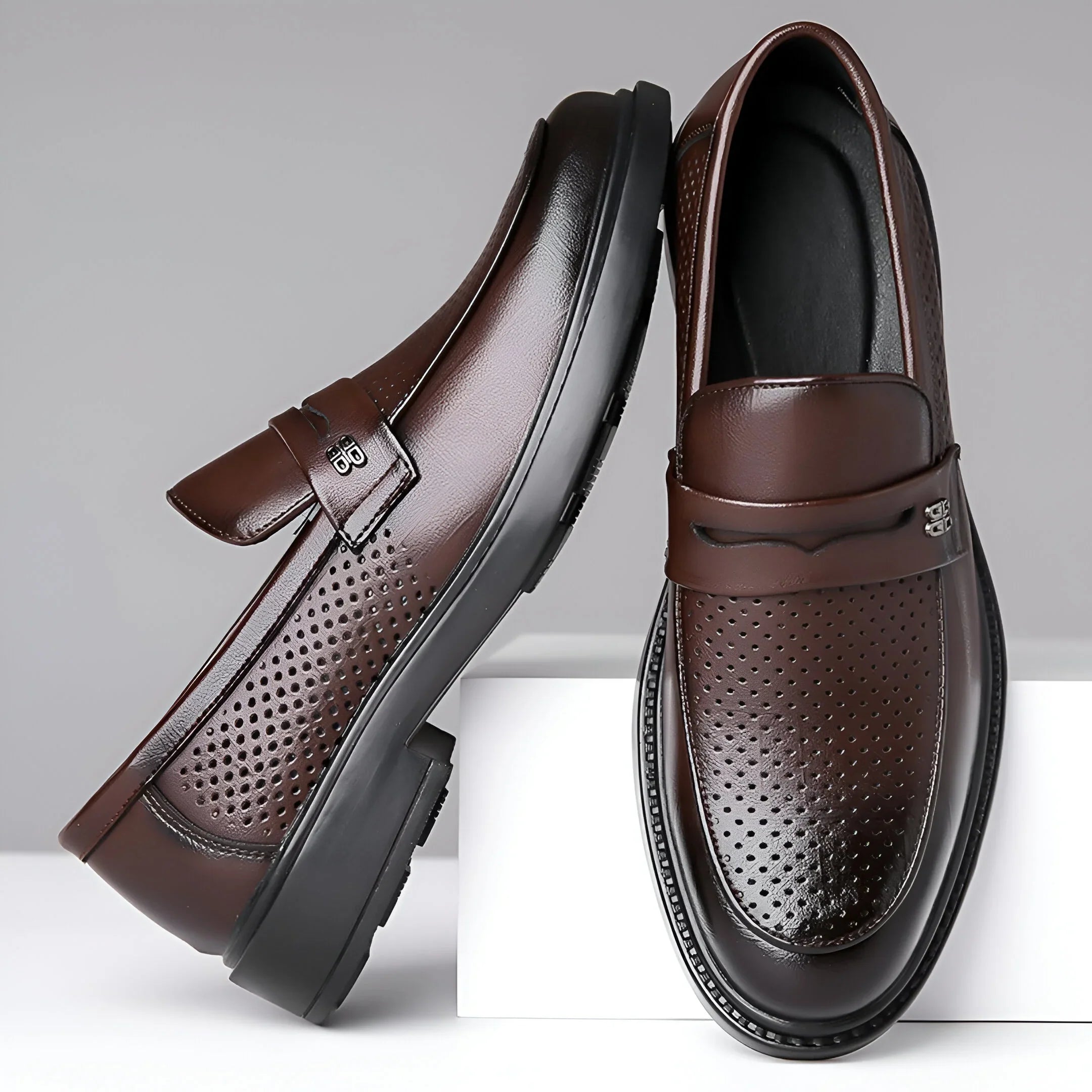 Leonardo Perforated Men Classy Leather Penny Loafers