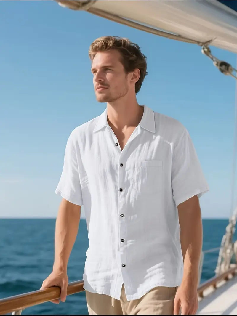 Spraykis | Men's Casual Linen Short Sleeve Shirt – Breathable Summer Button-Up