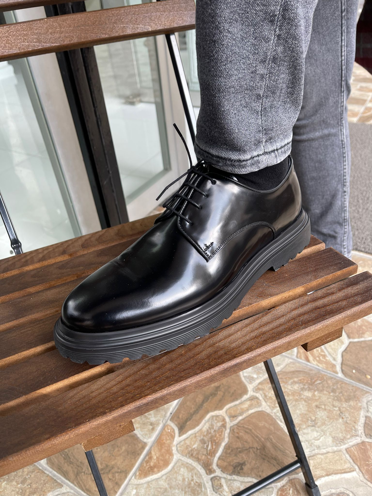 James | Men’s Black Leather Shoes – Lace-Up Dress Shoes with EVA Sole