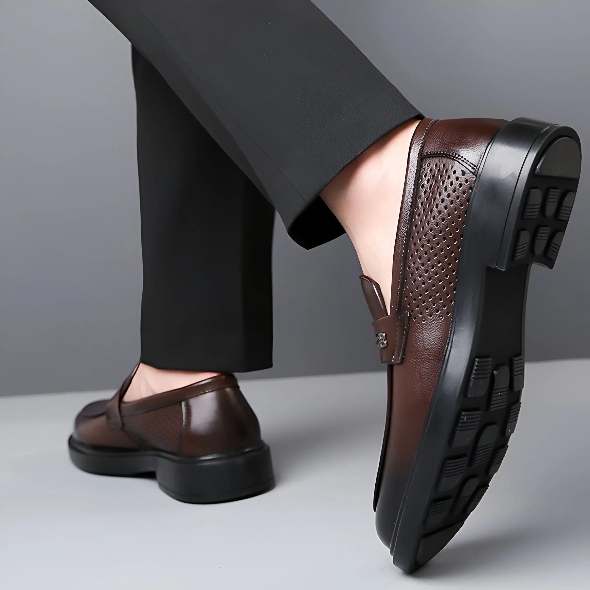 Leonardo Perforated Men Classy Leather Penny Loafers