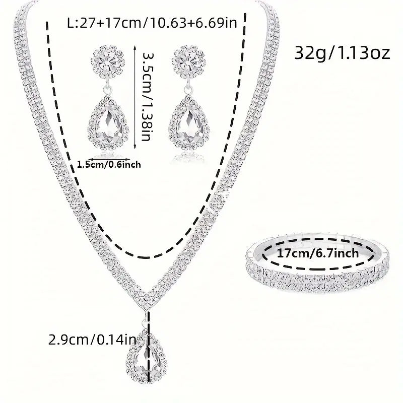 Spraykis | Elegant 3-Piece Wedding Jewelry Set for Women – Veil-Inspired Necklace & Earrings for Bride or Evening Banquet