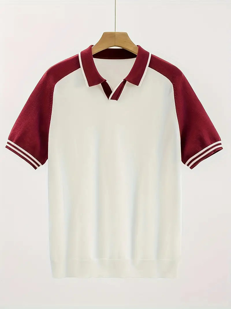 Spraykis | Men's Slim Fit Summer Polo – Breathable Short Sleeve with Maroon Contrast