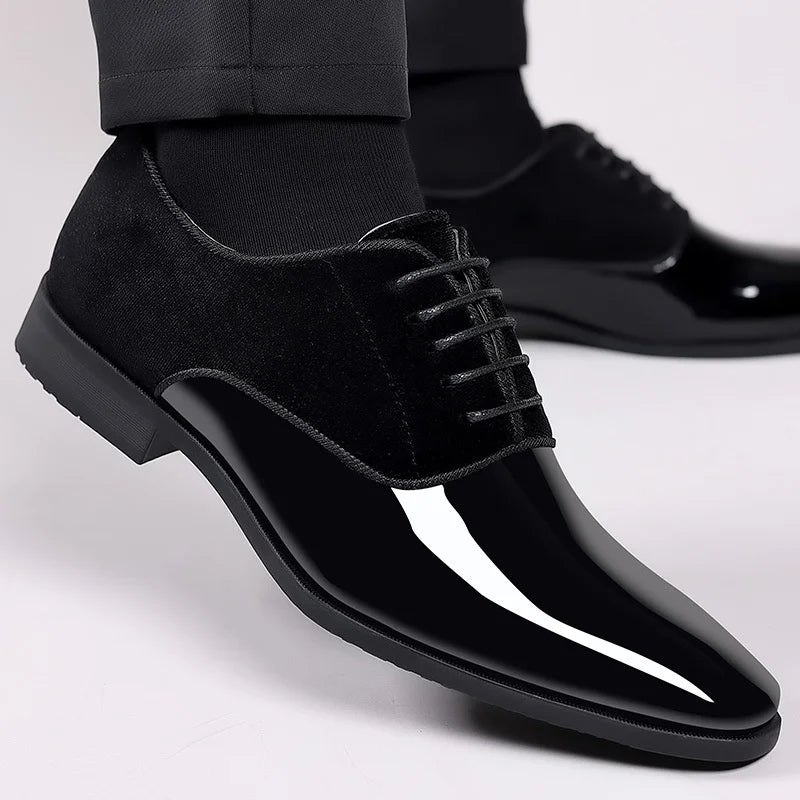 Men’s Patent Leather Dress Shoes – PU Gloss & Velvet Formal Party Style