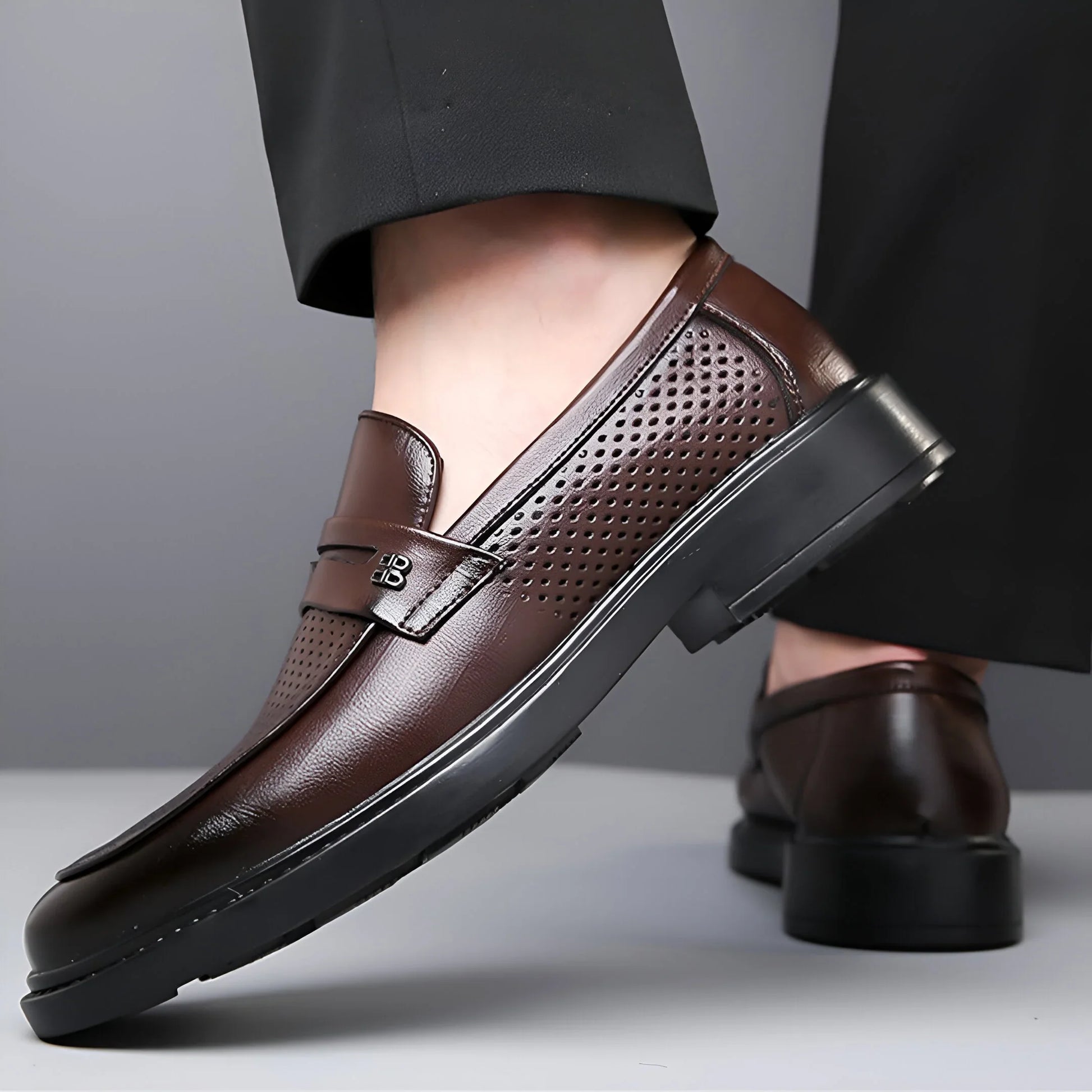 Leonardo Perforated Men Classy Leather Penny Loafers