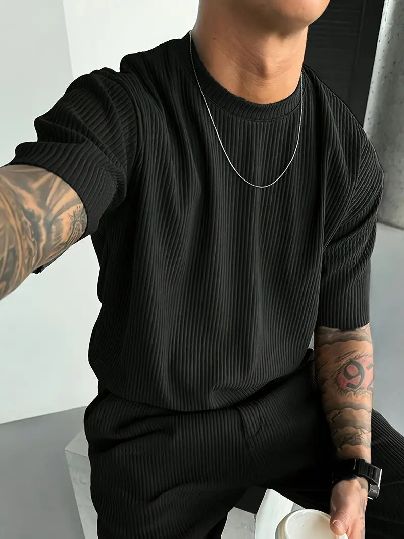 Spraykis | Men's Summer Textured Short Sleeve T-Shirt – Crew Neck, Solid Color, Breathable & Versatile