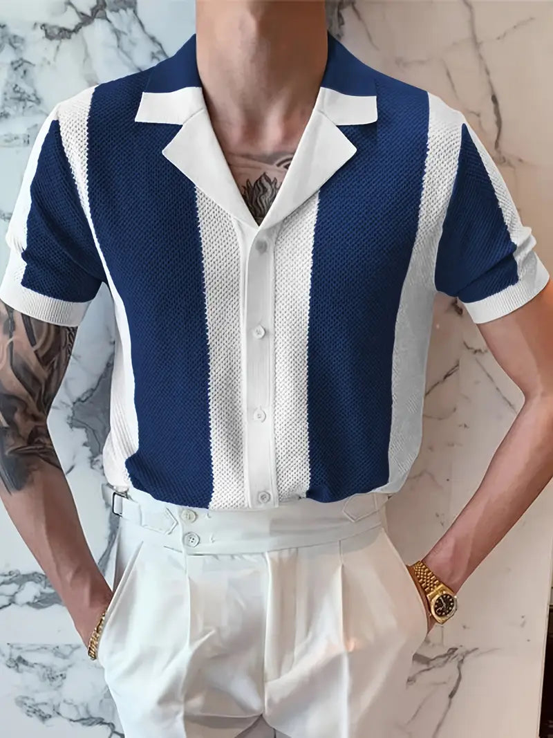 Men'S Striped Knit Pullover Shirt - Casual, Loose Fit, Button-Up