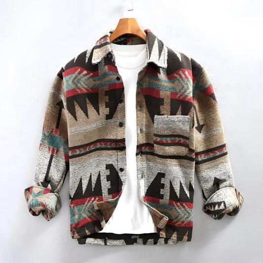 Aztec Print Men's Jacket - Tribal Pattern Southwestern Winter Shacket