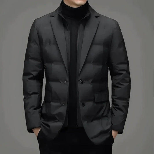 Black Slim Fit Double-Breasted Blazer - Modern Men's Formal Jacket