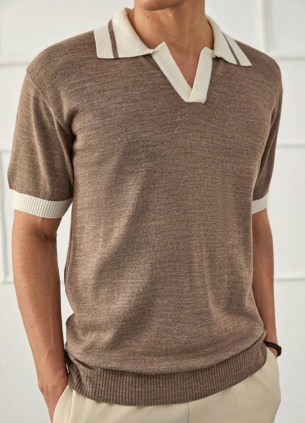 Spraykis | Men's Solid Old Money Style Half-Button Polo Shirt – Classic Regular Fit Polo for Everyday Elegance