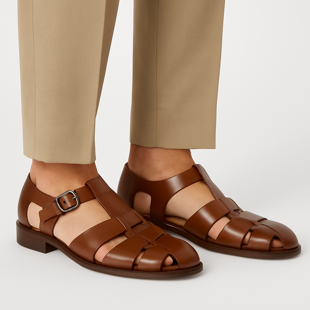 Fisherman Sandals – Classic Closed-Toe Leather Sandals with Buckle Strap