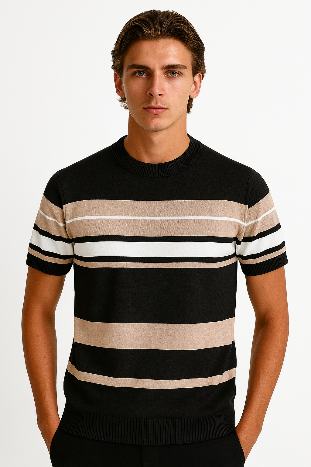 Men's Striped Knit Shirt – Short Sleeve Casual Shirt