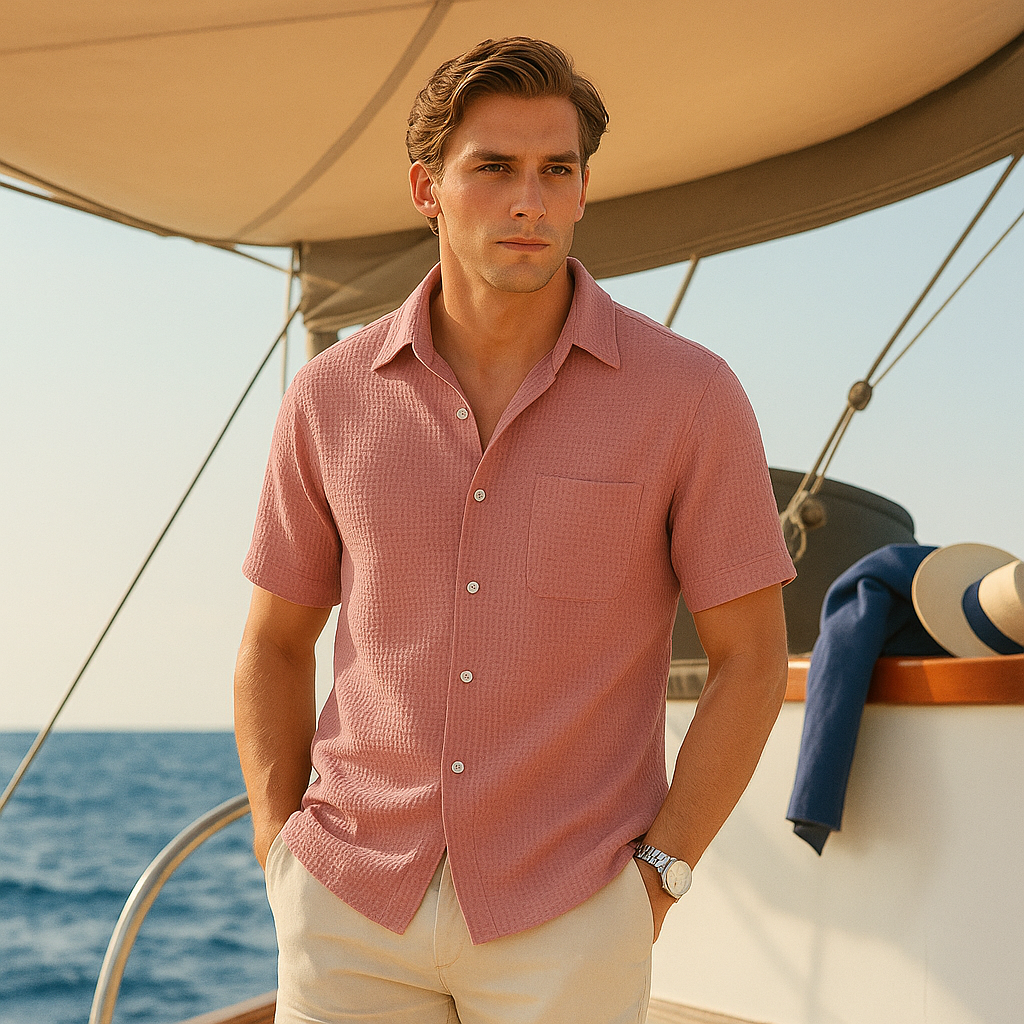 Men's Casual Waffle Short Sleeve Shirt