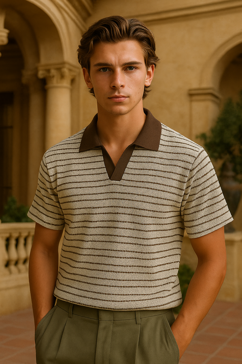 Striped Short Sleeve Knit Shirt – Soft Breathable Summer Top with Classic Collar - Spraykis