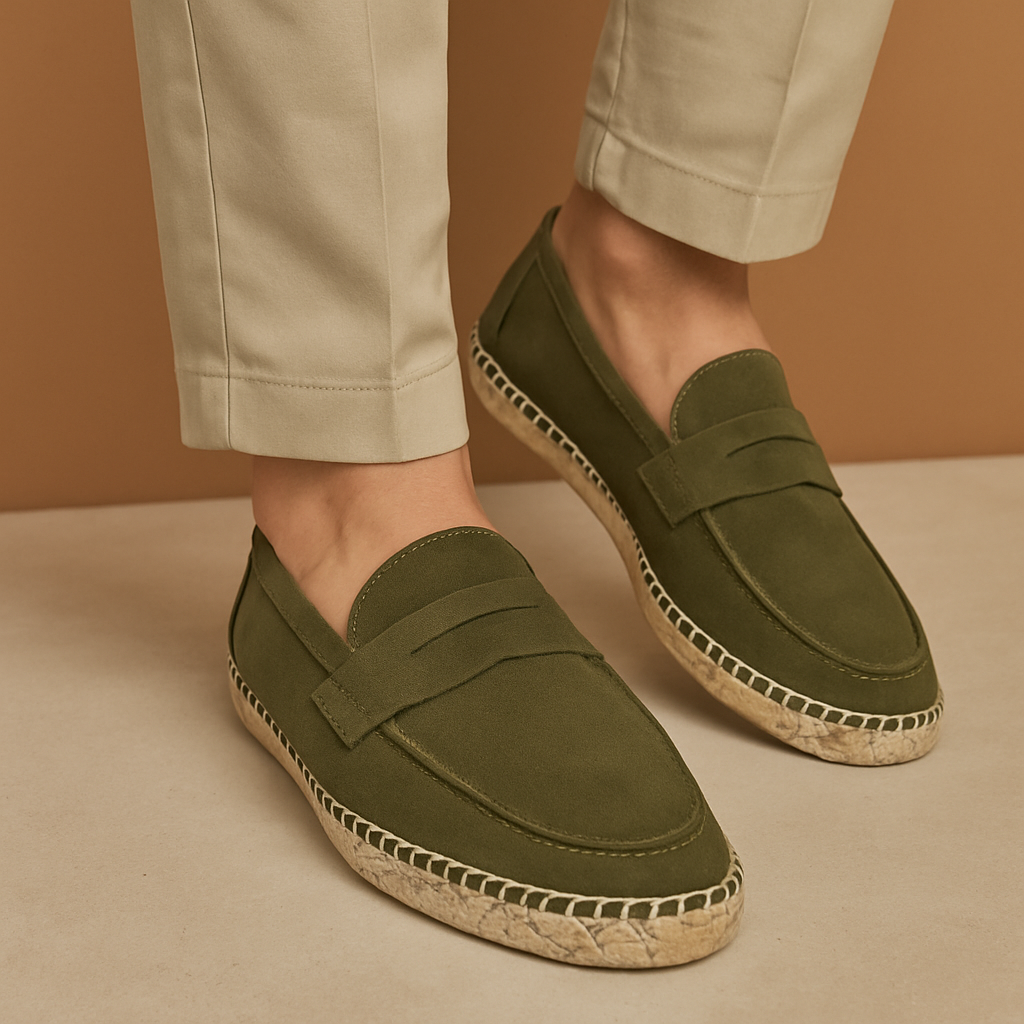 Men’s Suede Espadrille Loafers – Brown Slip-On Shoes in Old Money Style