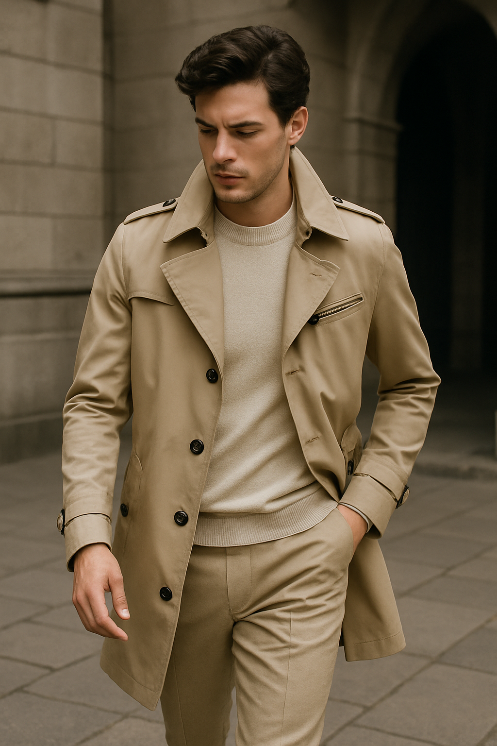 Lex | Men’s Double-Breasted Trench Coat – Structured Long Overcoat